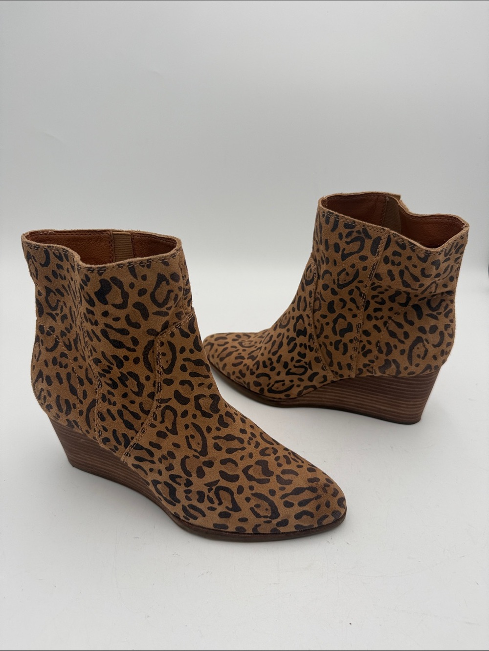 Lucky Brand Leopard Print Wedge Ankle Boots  Brown/Black women 7.5M festival Y2K